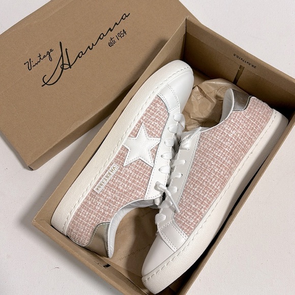 Vintage Havana Shoes - New Vintage Havana CARLA PINK TWEED FASHION SNEAKER in pink/white